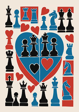 Chess Pieces and Hearts Design