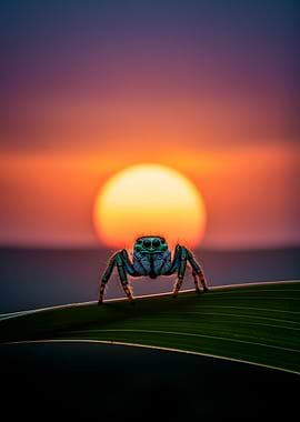 Jumping spider at sunset
