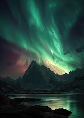 Aurora Borealis over Mountain Lake