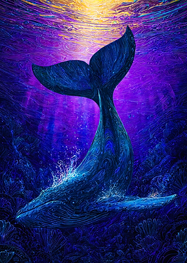 Majestic Blue Purple Whale Tail
