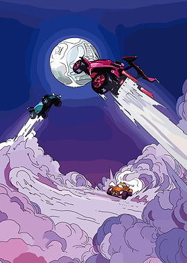 Rocket League cars in a surreal landscape