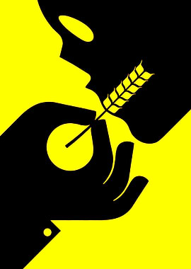 Minimalist Yellow and Black Wheat Icon