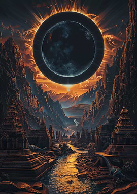 Cosmic Eclipse Over Ancient Ruins