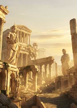 Ancient Roman Ruins at Sunset
