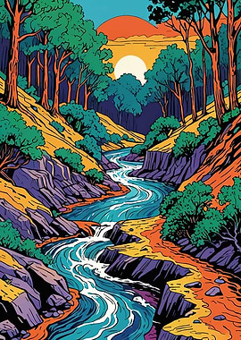 Vibrant River Landscape at Sunset