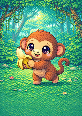 Cute Monkey Holding a Banana