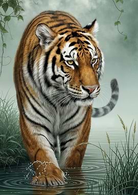 Tiger Walking in Water
