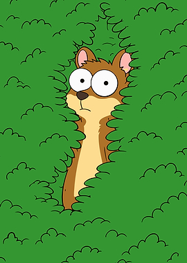 Cartoon Squirrel Peeking Through Bushes