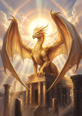 Golden Dragon on Ancient Altar