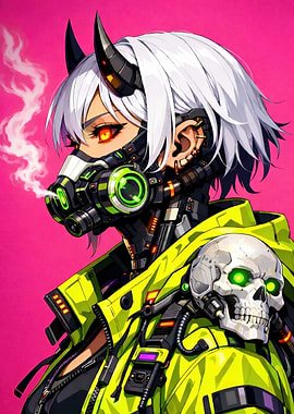 Cyberpunk Anime Girl with Skull