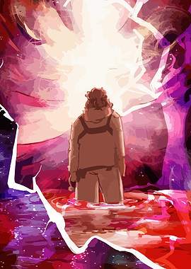 Person in surreal, colorful landscape