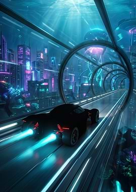 Futuristic Underwater City Car Race