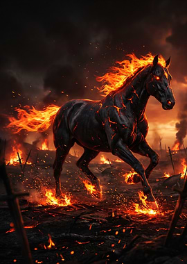 Fiery Horse in a Burning Battlefield