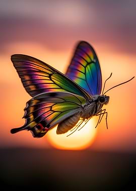 Iridescent Butterfly at Sunset
