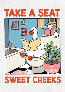 Goose reading on the toilet