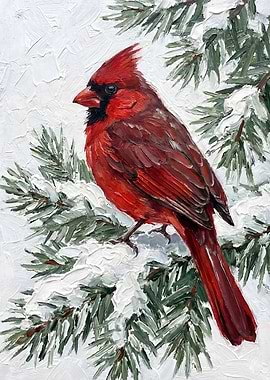Cardinal on Snowy Pine Branch