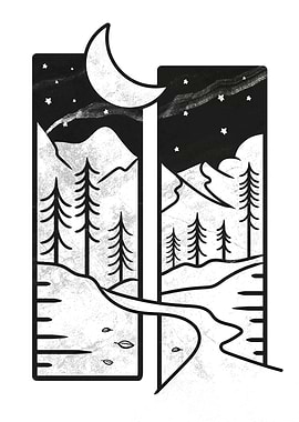 Nighttime Mountain Landscape with Moon