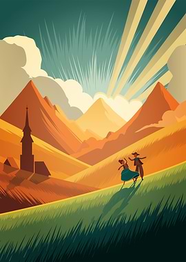 Couple dancing in a mountain landscape