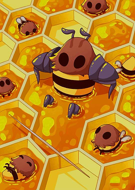 Cute Bees in Honeycomb