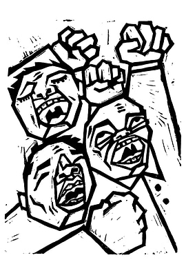 Protesting Faces with Raised Fists