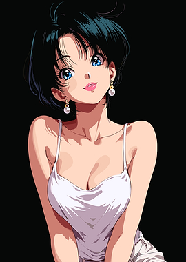 Anime girl in white camisole