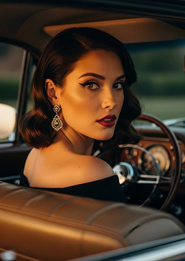 Retro Woman in Classic Car