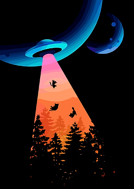 UFO Abducting Cats Over Forest