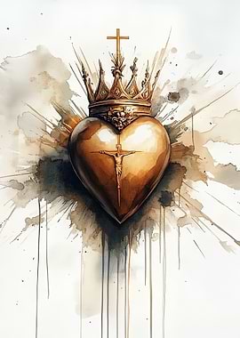 Sacred Heart with Crown and Cross