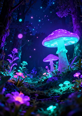 Enchanted Forest with Glowing Mushrooms