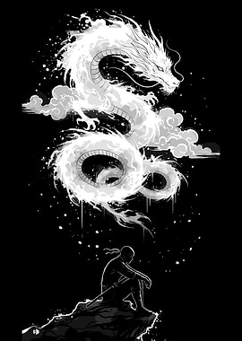 Dragon and Warrior Silhouette