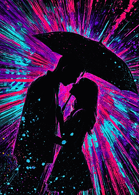 Neon Paint Splatter Couple Silhouette