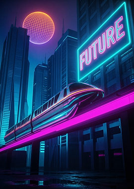 Futuristic Cityscape with Monorail