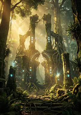 Enchanted Forest Ruins with Runes