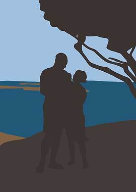 Couple under a tree by the sea