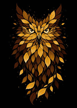 Autumn Owl Made of Leaves