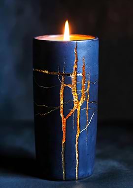 Kintsugi Candle with Golden Cracks