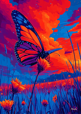 Monarch Rising in neon Meadow