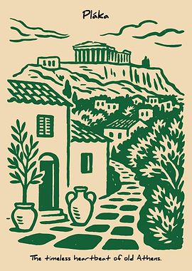Plaka, Athens Travel Poster