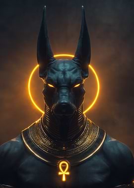 Anubis with Golden Ankh and Halo