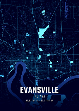 Evansville Indiana Midnight City Map