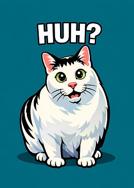 Confused Cat with 'HUH?'