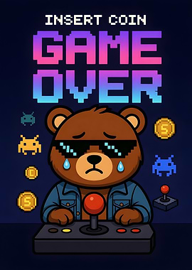 Sad Bear Playing Retro Video Game