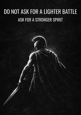 Spartan Warrior with Sword and Inspirational Quote