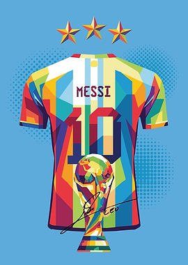 Lionel Messi World Cup Jersey and Trophy