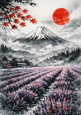 Mount Fuji with Lavender Field
