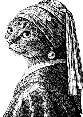 Cat as Girl with a Pearl Earring