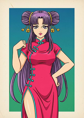 Anime Girl in Pink Cheongsam