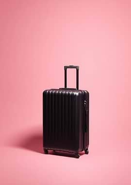 Black Suitcase on Pink Background