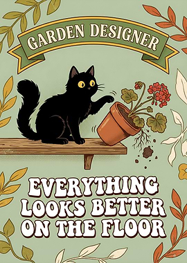 Black Cat Garden Designer Funny Poster