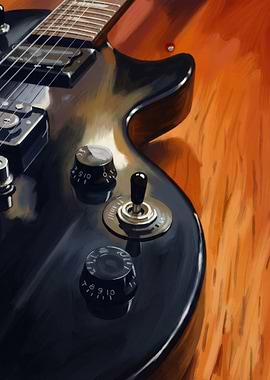 Black Electric Guitar on Wood